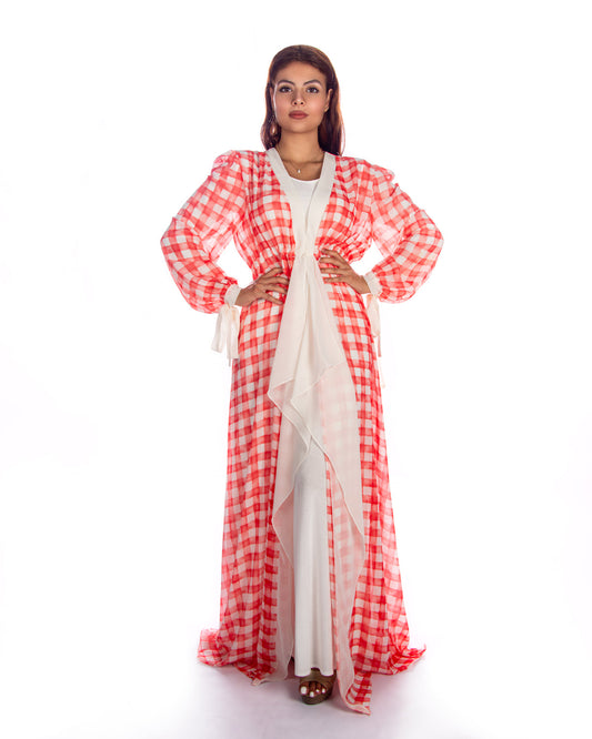 Orange White Chifon Beach Dress