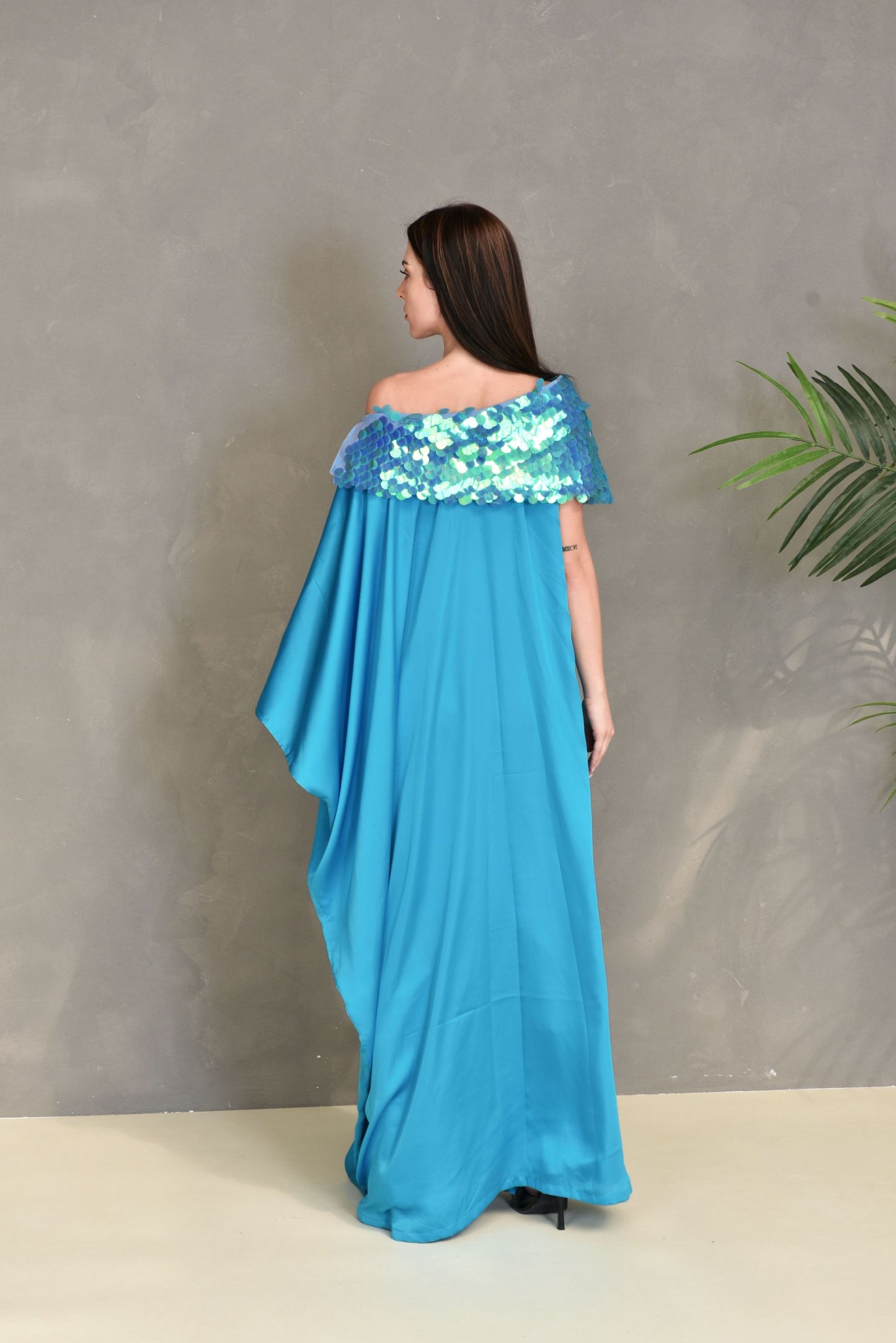 Gold Kaftan – Tulle Golden Embroidered With Sequence Lace Design