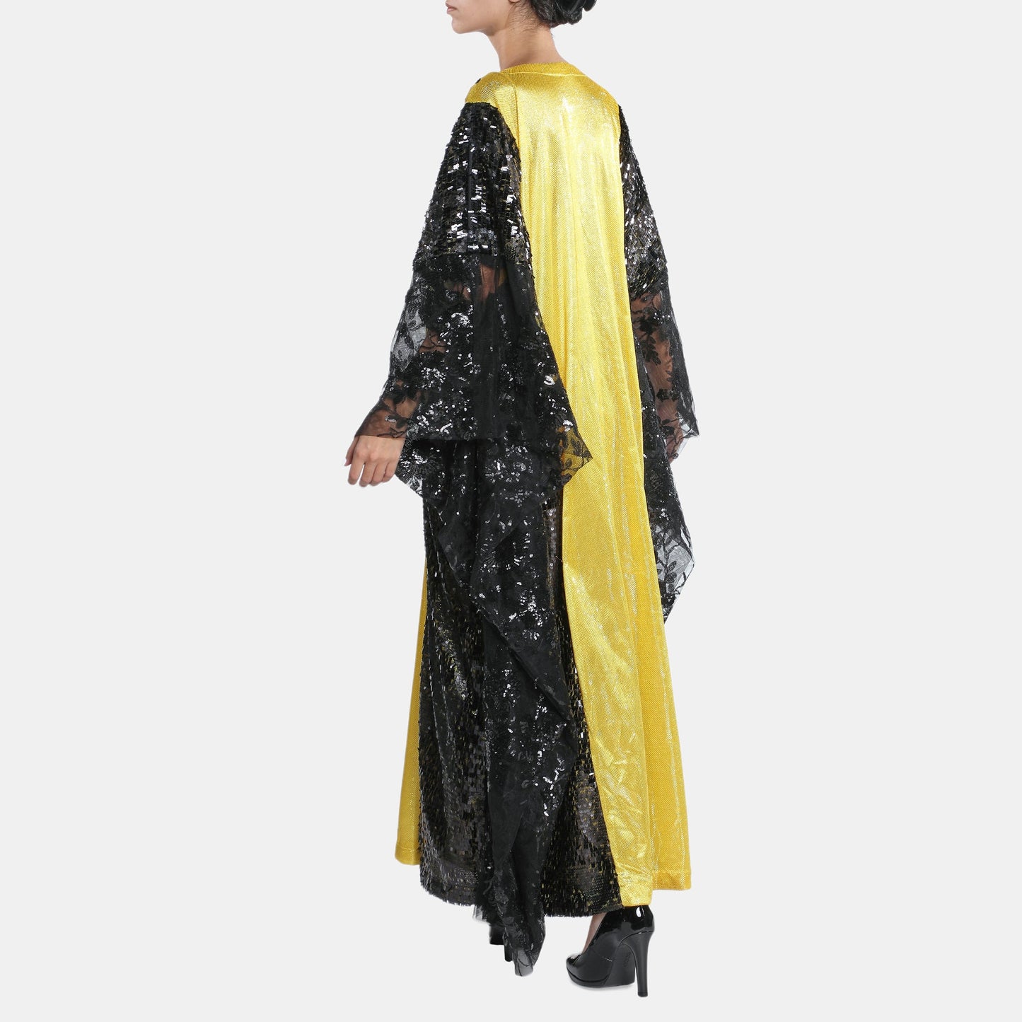 Black And Yellow Abaya With Sequince Trimmings