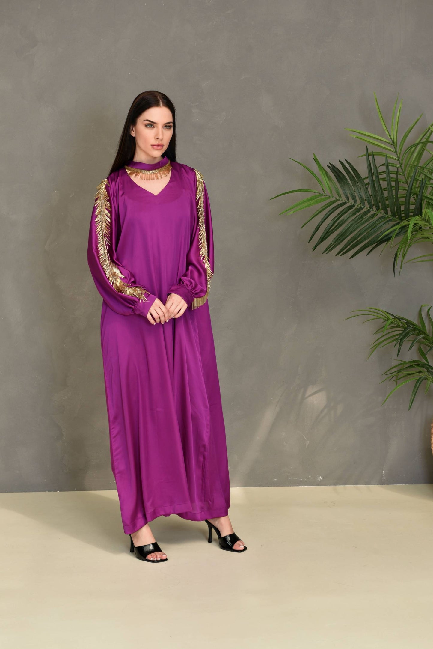 Purple Embroidered Kaftan Dress