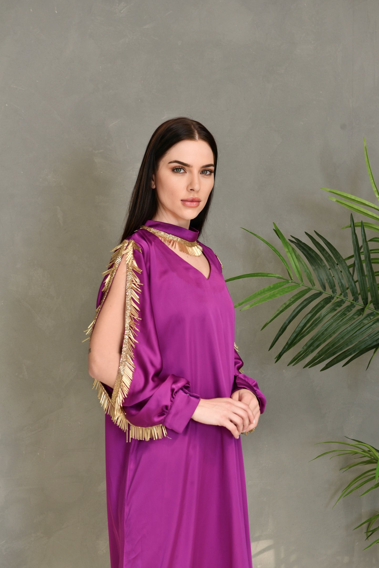 Purple Embroidered Kaftan Dress