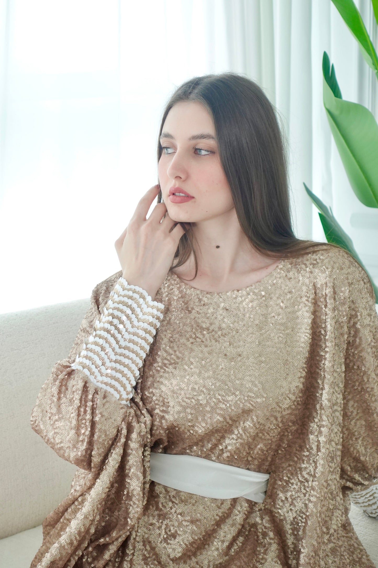 Yellow _green Ombre Bisht With Mirror Lace Embroidery