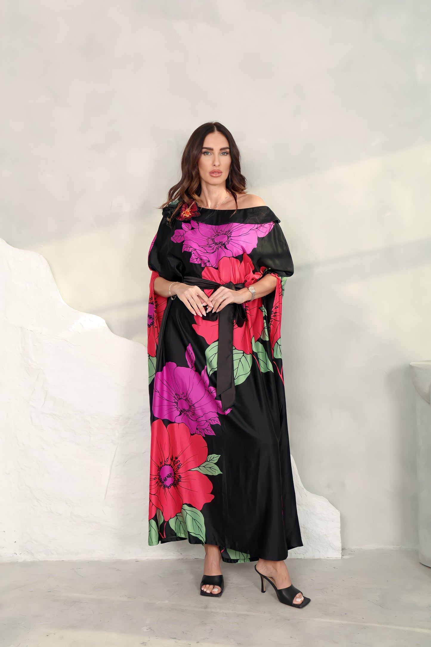 Silk Black – Printed With 3d Embroidered Flowers Design
