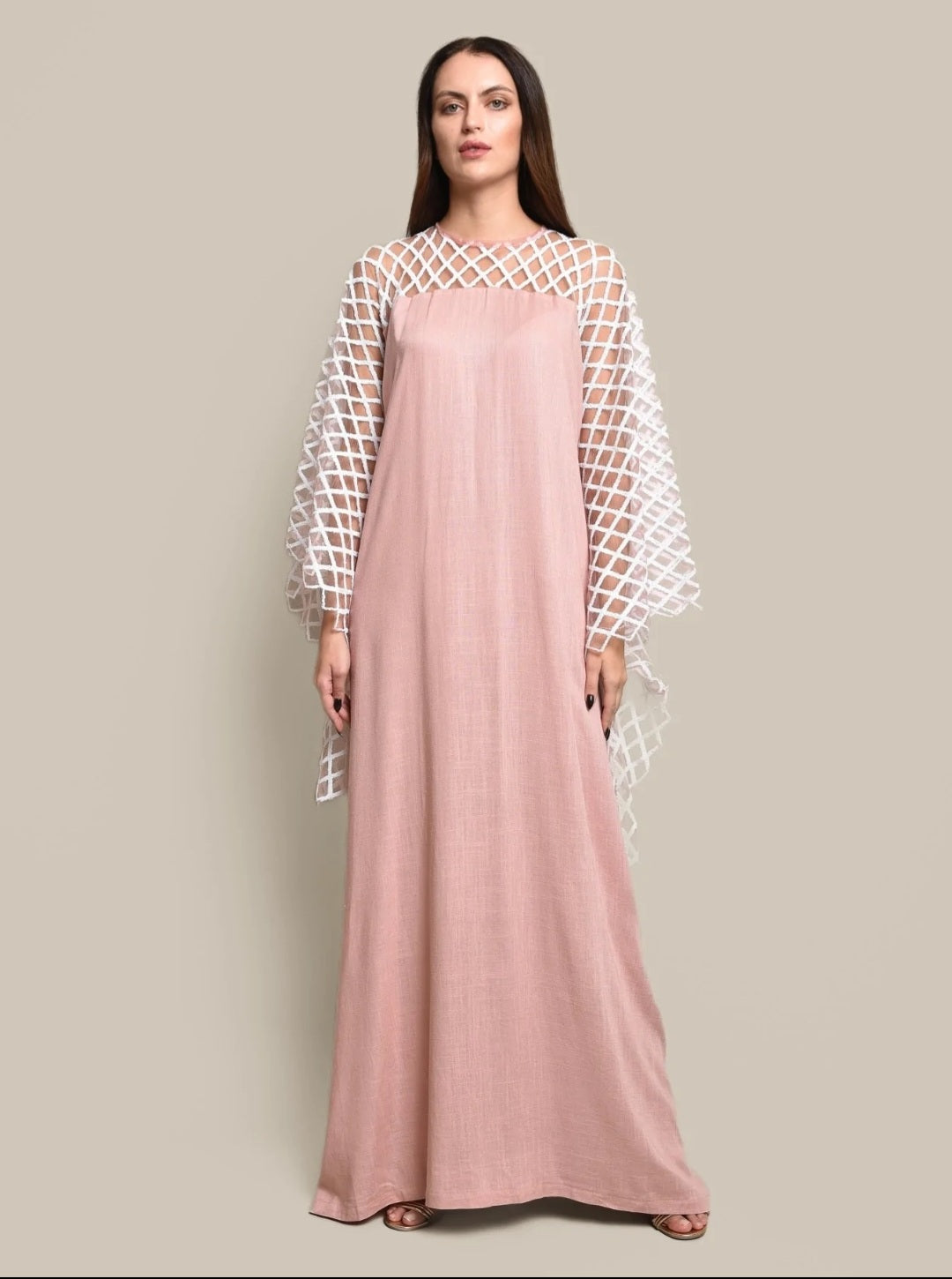 Pink Sequin Linen Kaftan