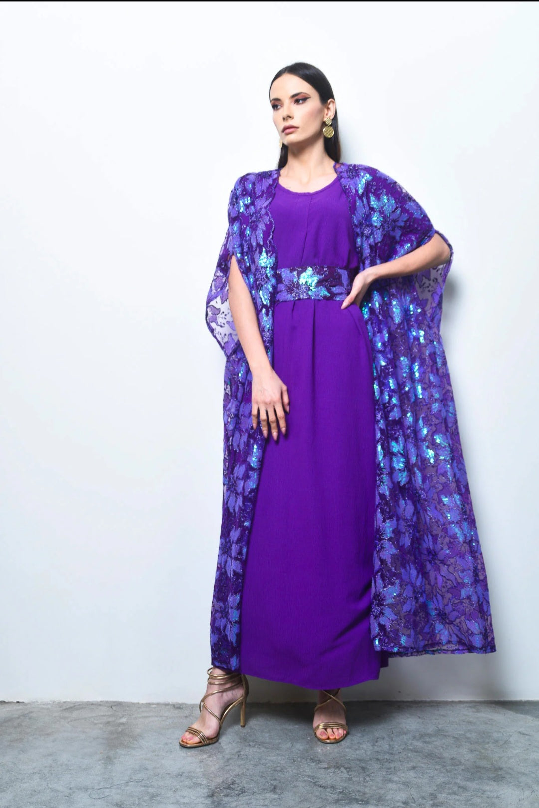 Purple Sequin Tulle Kaftan