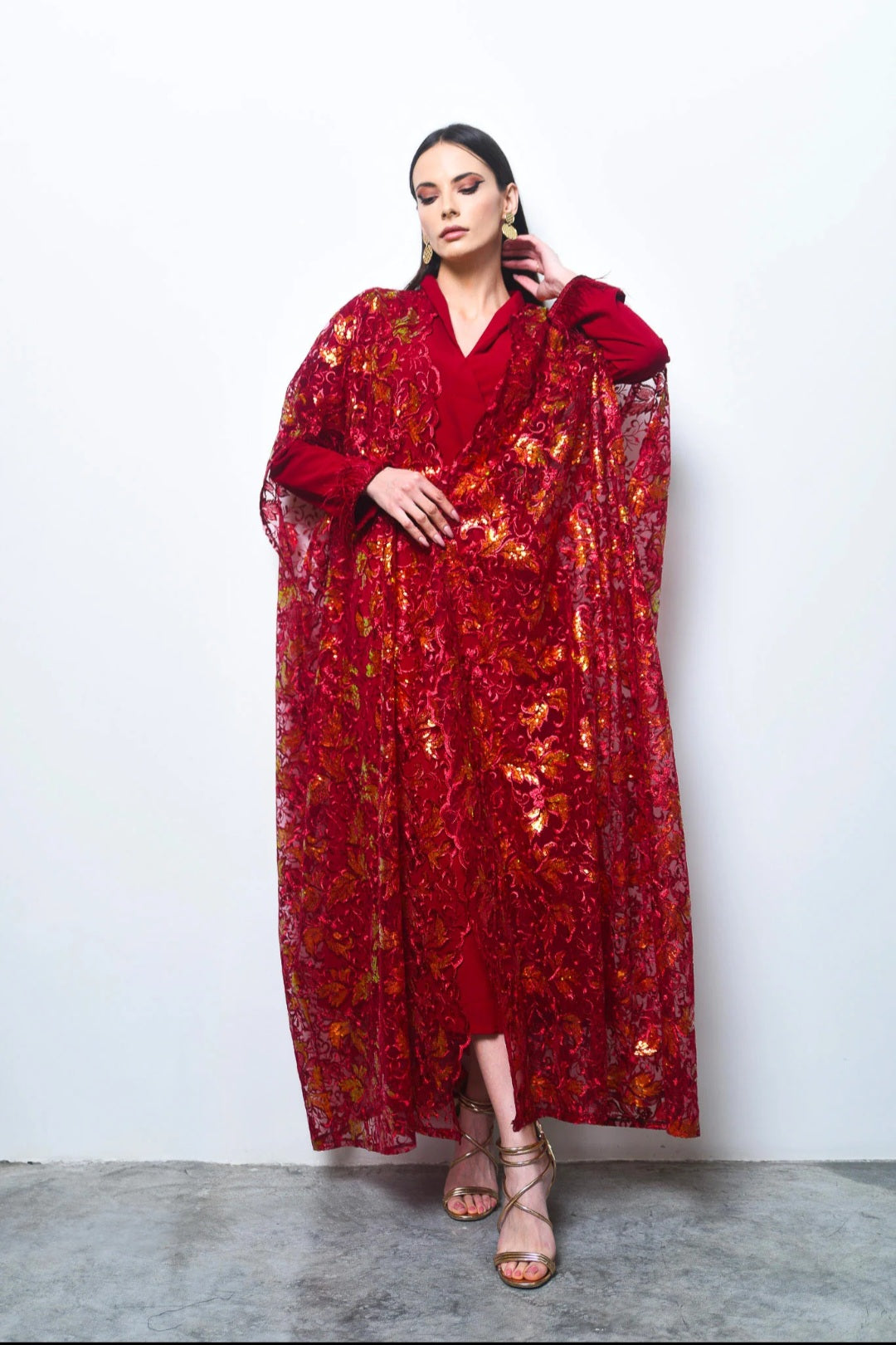 Burgundy Sequin Tulle Kaftan
