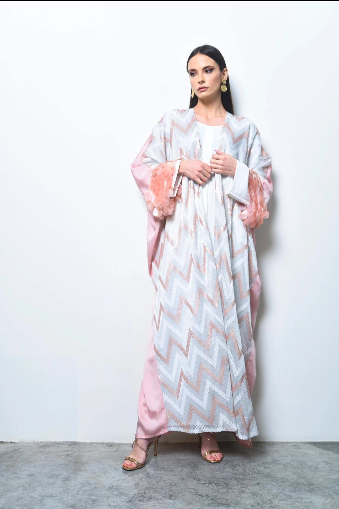 Pink Sequin Crepe Satin Abaya