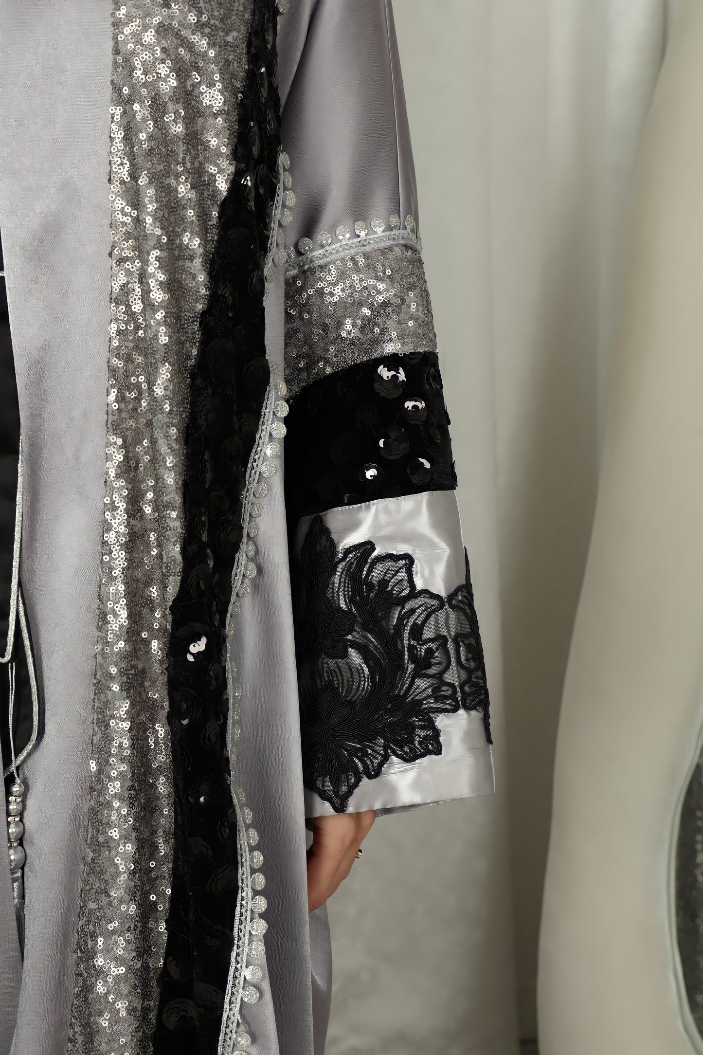 Grey Crepe Satin Abaya