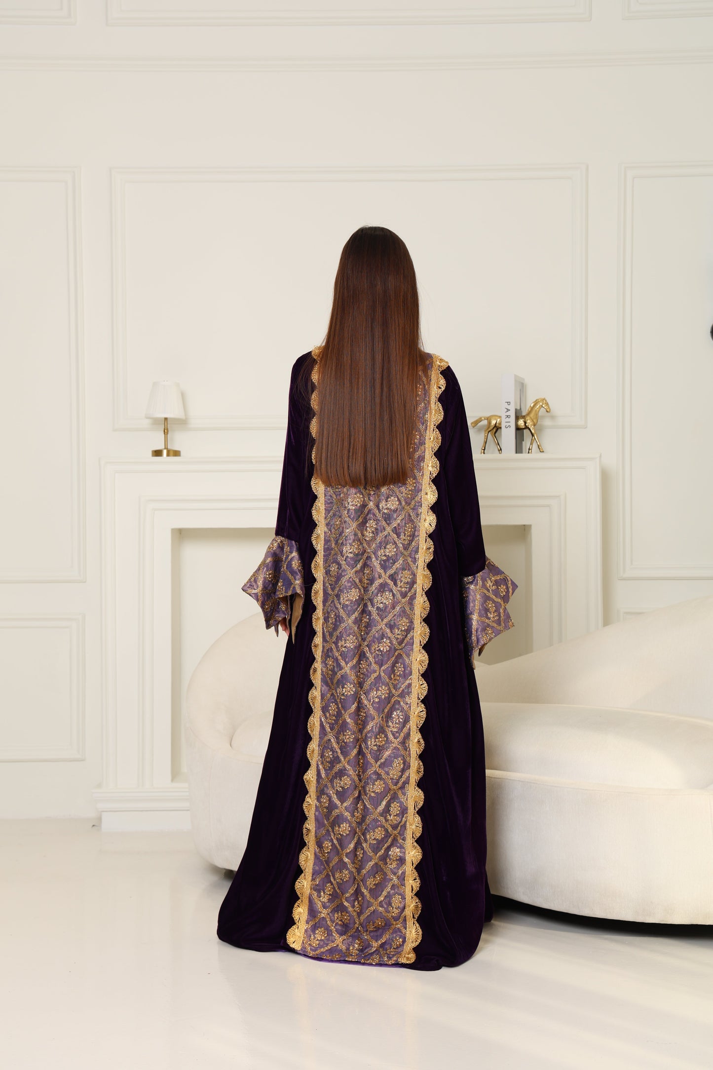 Purple Embroidered Velvet Abaya
