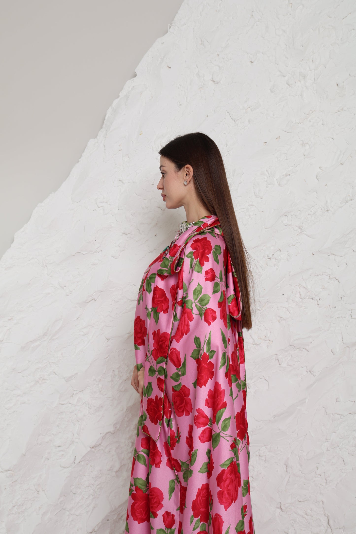 Pink Crepe Satin Evening Kaftan