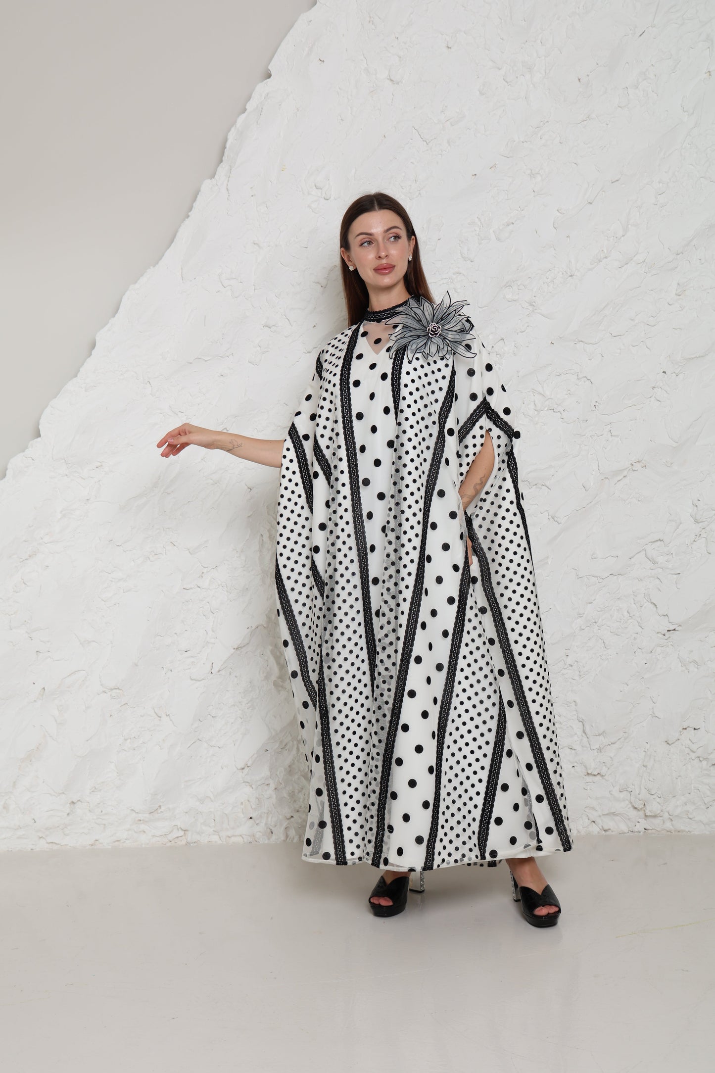 White Cut-Out Tulle Kaftan