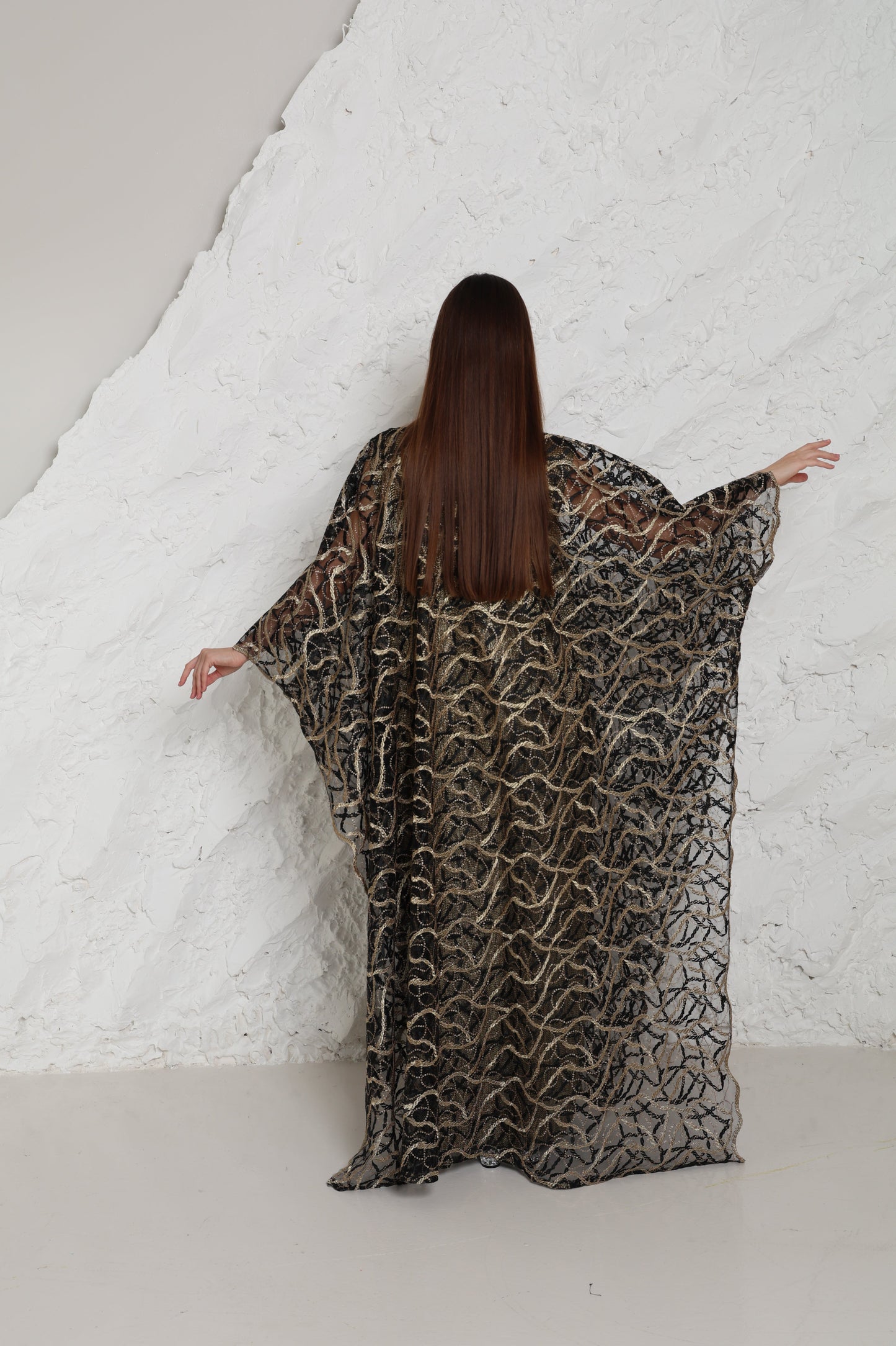 Black Embroidered Tulle Abaya