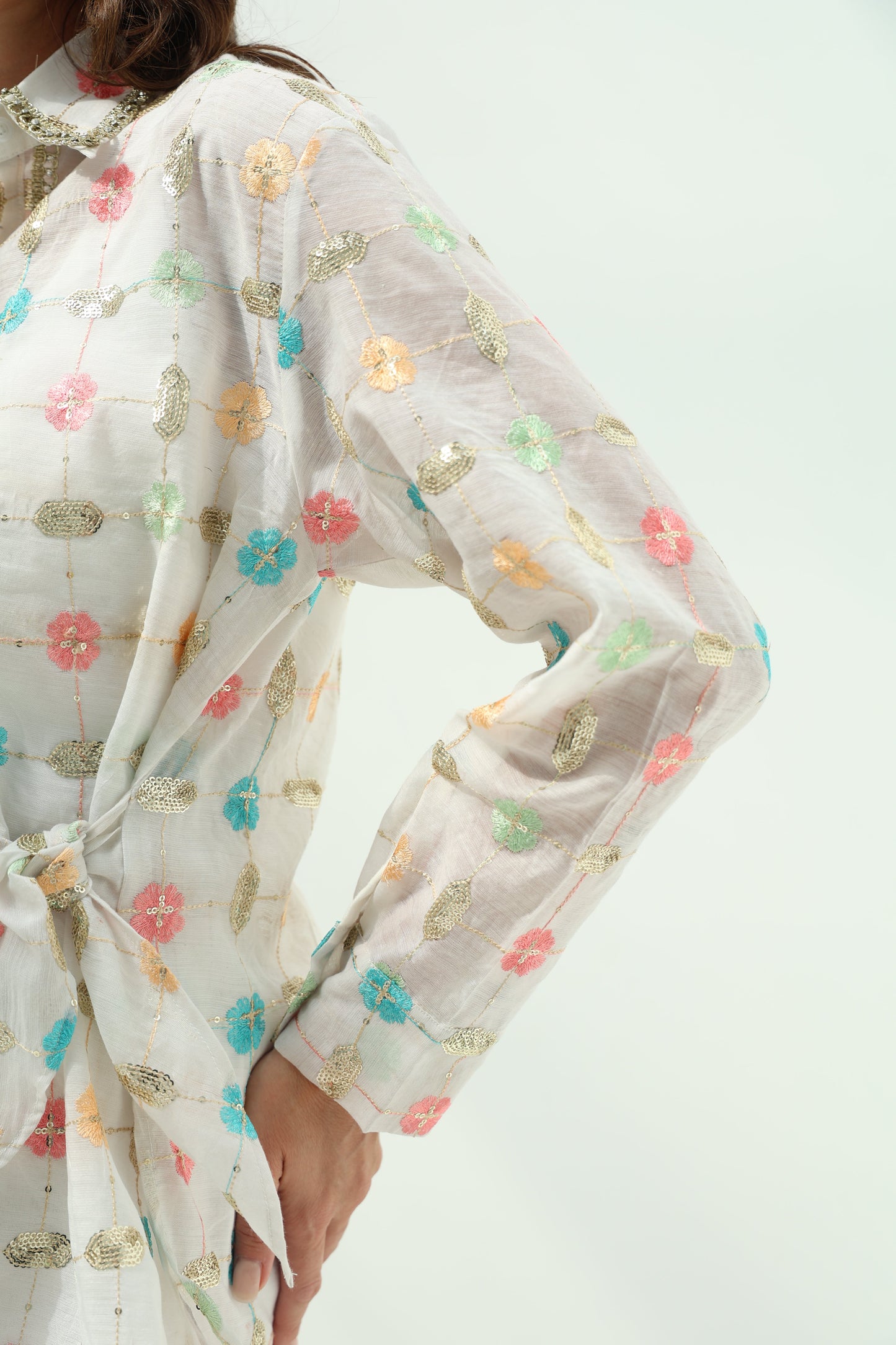 White Organza Linen Casual Wear