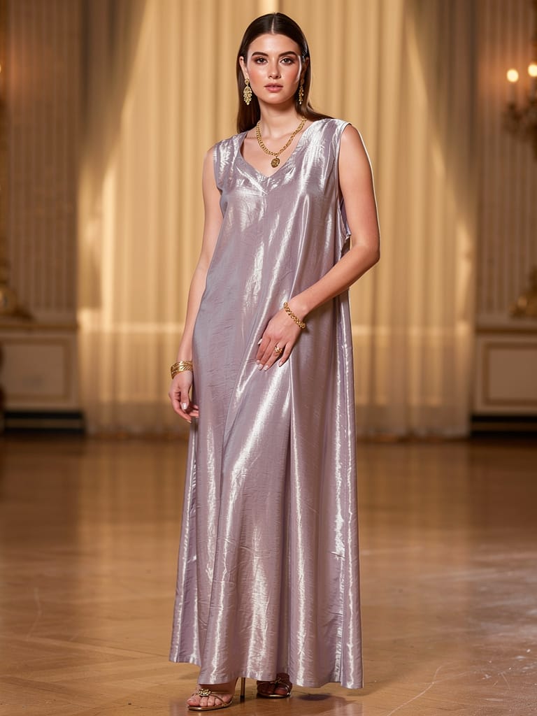 Silver Metallic Inner Dress (Under Abaya / Kaftan)