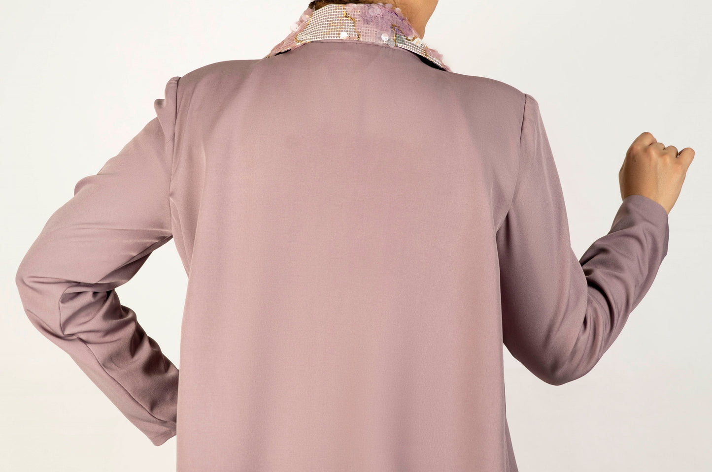Crepe Lavender Coat Abaya – Sequined Collar