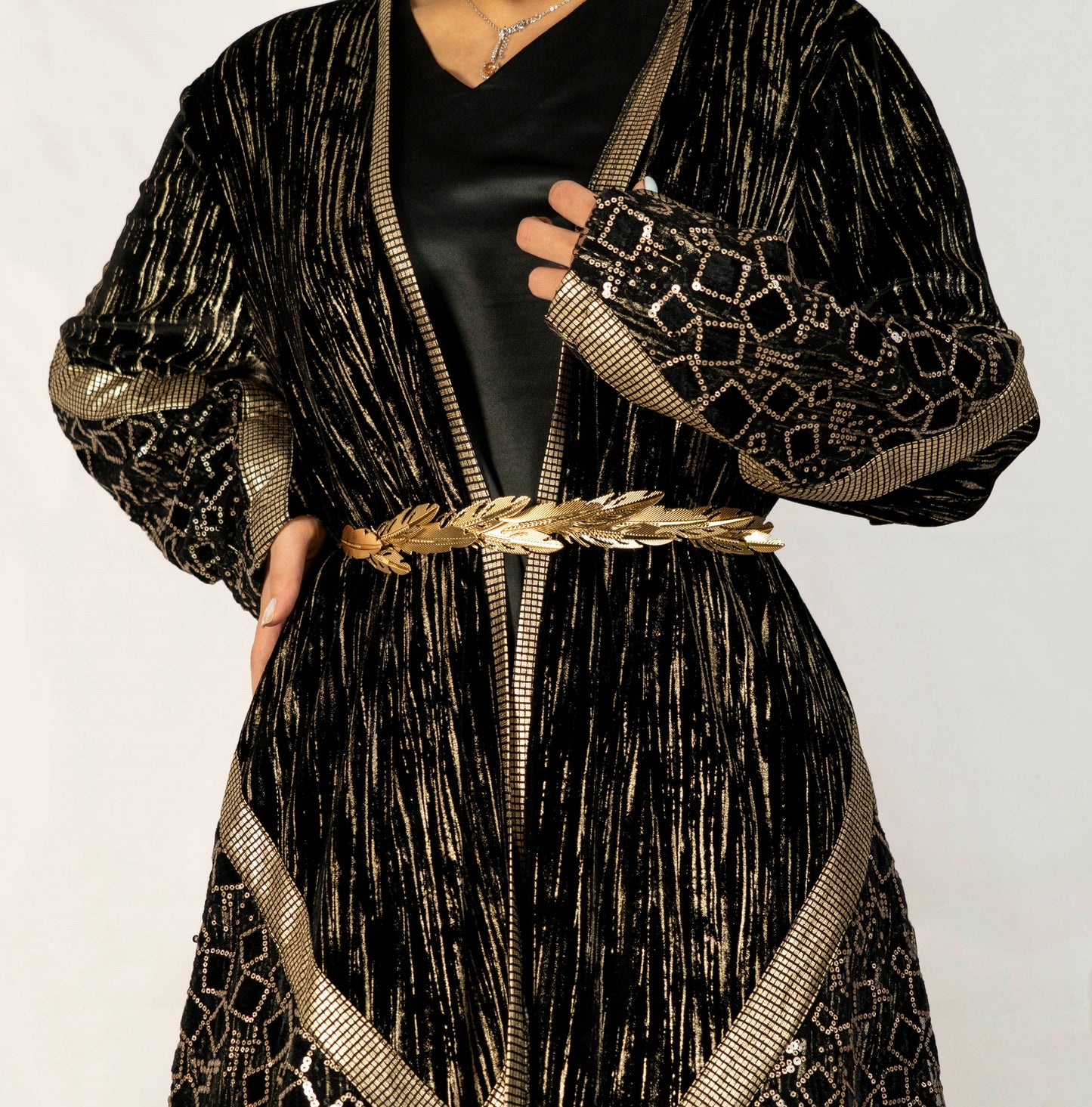 Velvet Black Abaya – Mixed Fabrics and Sequins