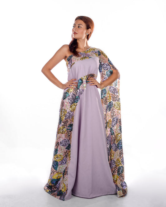 Lavender One Sleeve Kaftan With Sequins