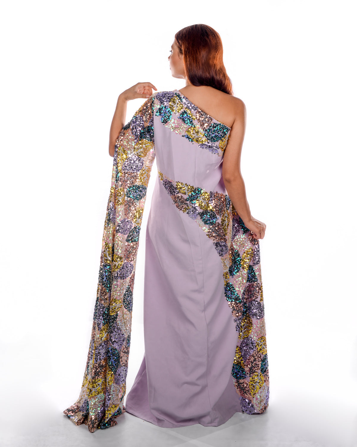 Lavender One Sleeve Kaftan With Sequins