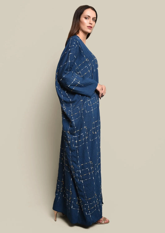Dark Blue Crepe Linen Abaya