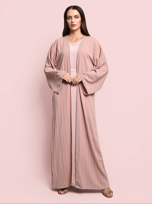 Pink Cotton Crepe Abaya Set