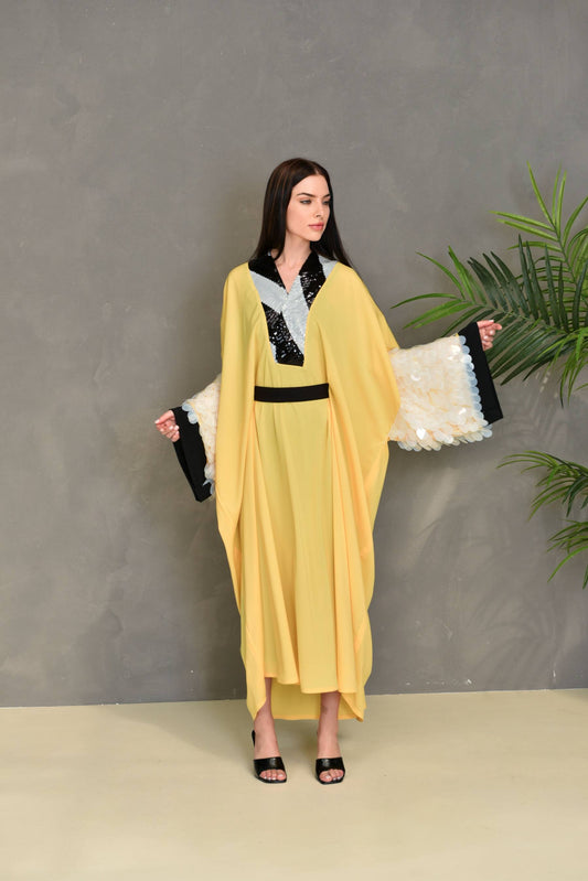 Yellow Embroiderd Kaftan Dress