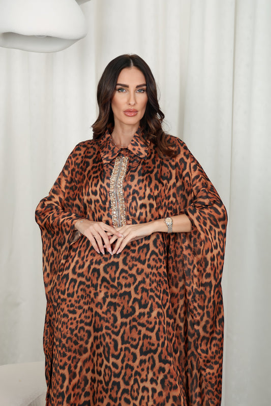 Tiger print silk Kaftan