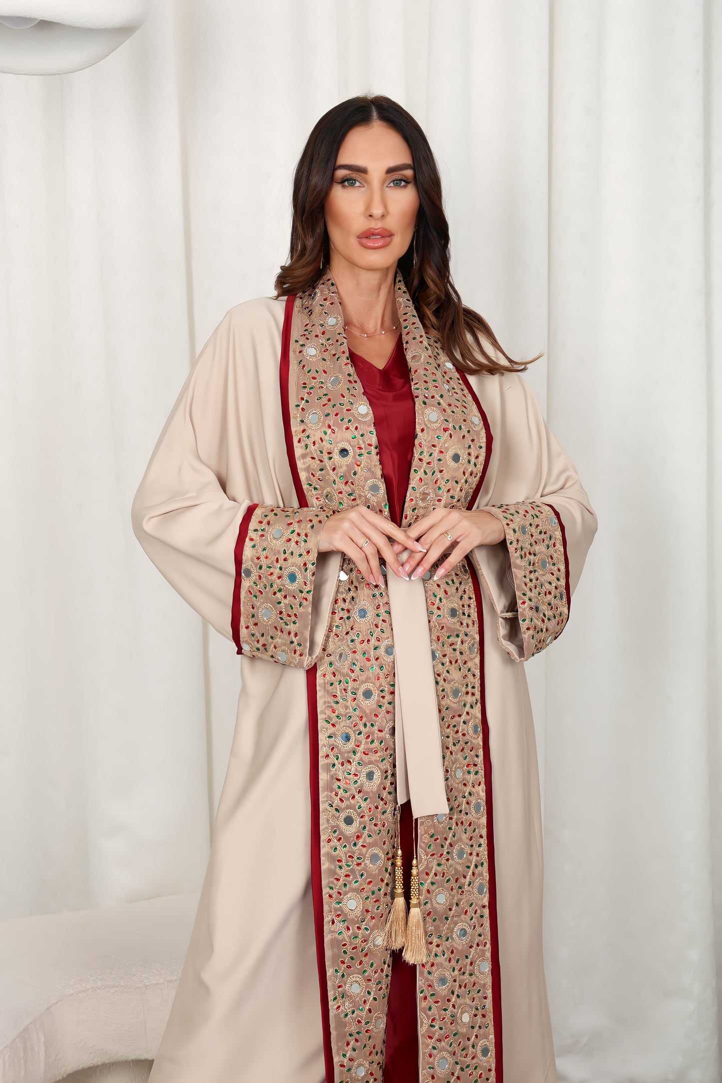 Pink Kaftan – Dantel With 3D Handmade Embroidery Flower