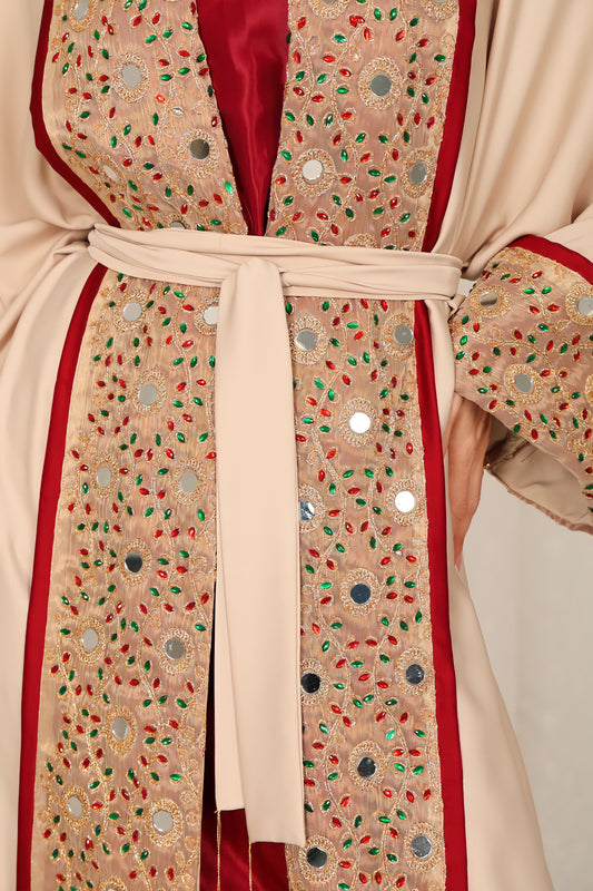 Beige Embroidered Crepe Abaya
