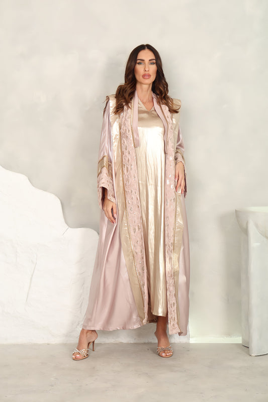 White Abaya – Taffta With Sequence Embroidery Off Design