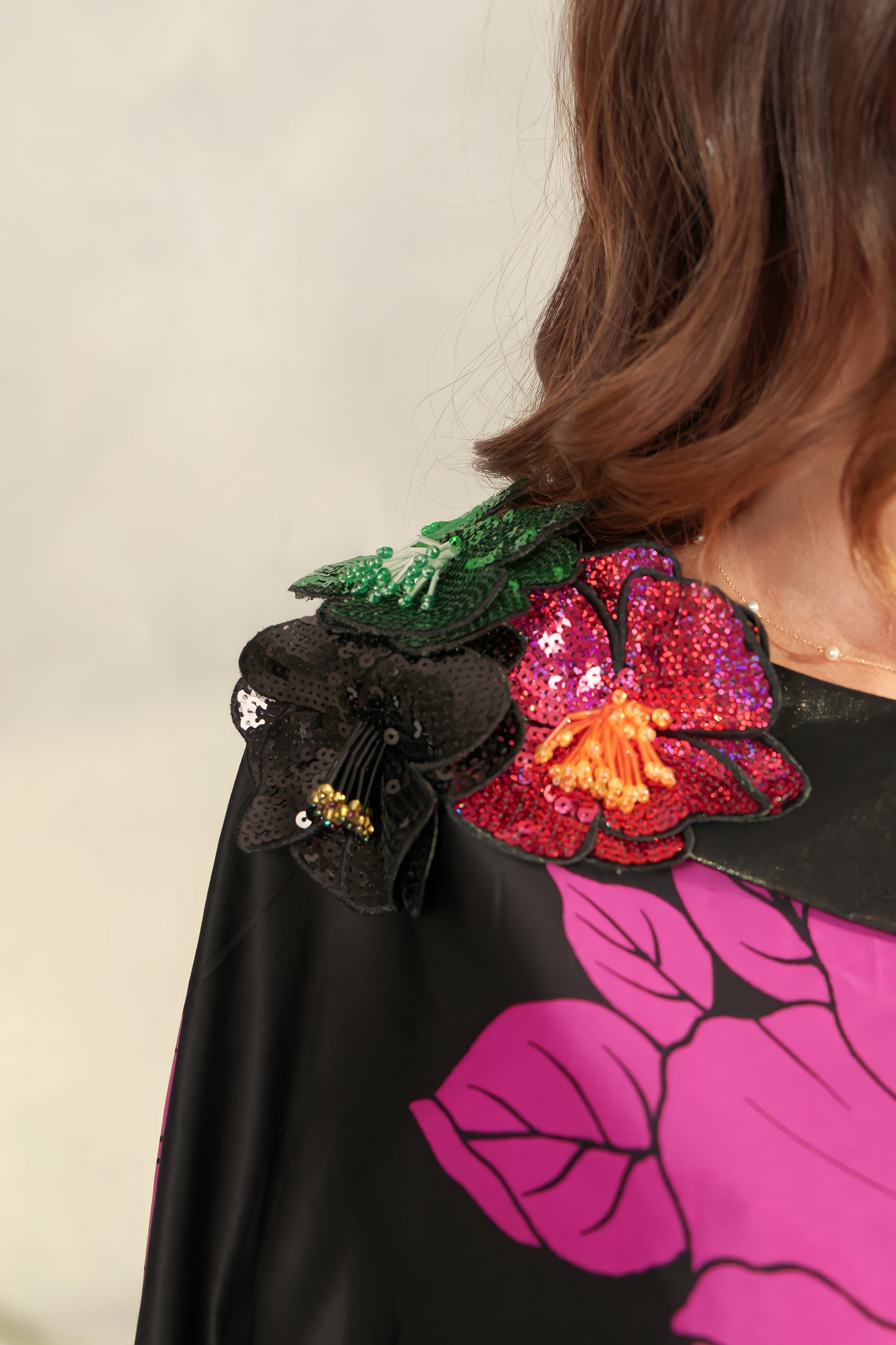 Black Crepe Satin Kaftan