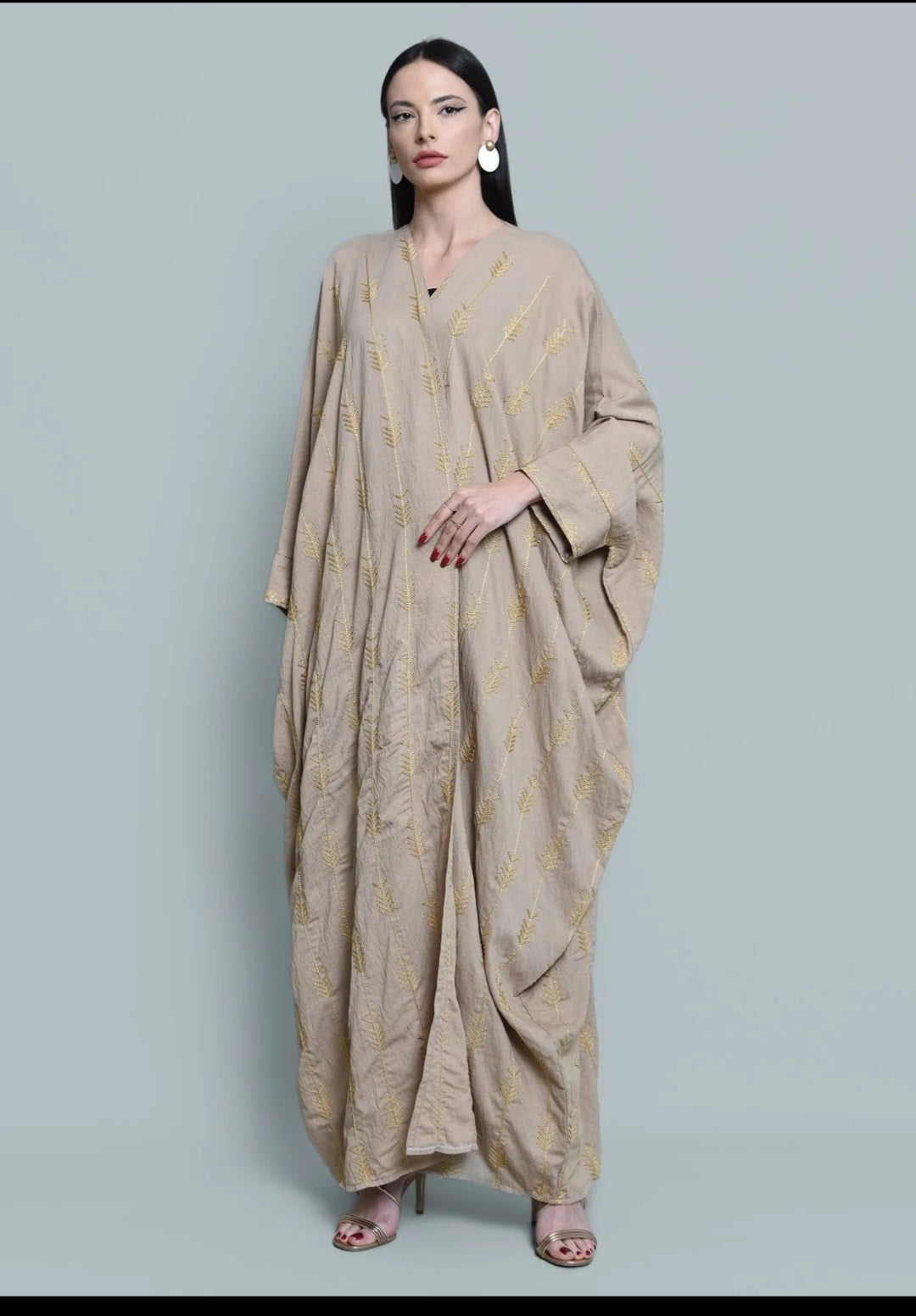 Beige Embroidered Bisht Abaya