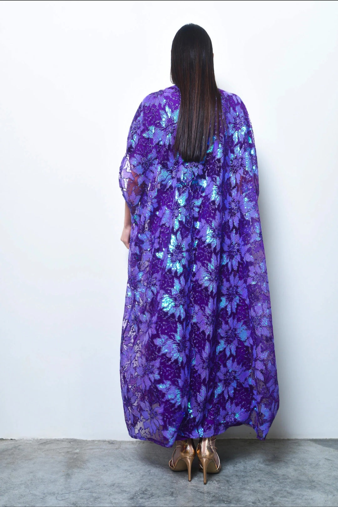 Purple Sequin Tulle Kaftan