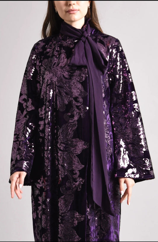 Purple Velvet Kaftan with Embroidery
