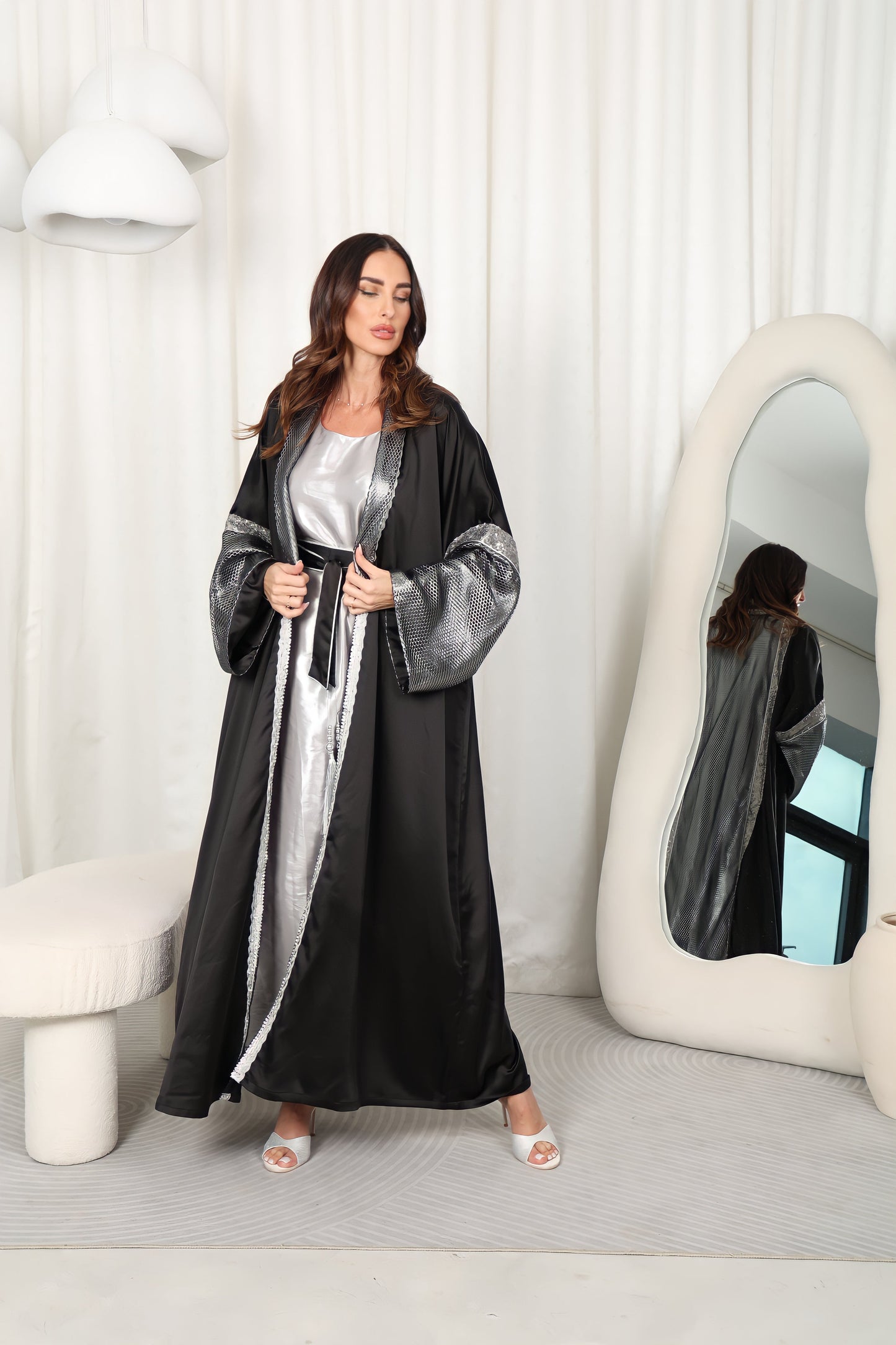 Blue Abaya – Dark With Mirror Embroidery