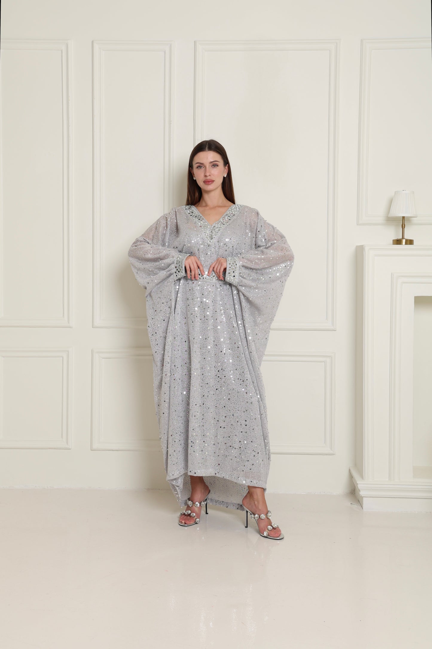 Silver Embroidered Knit Kaftan