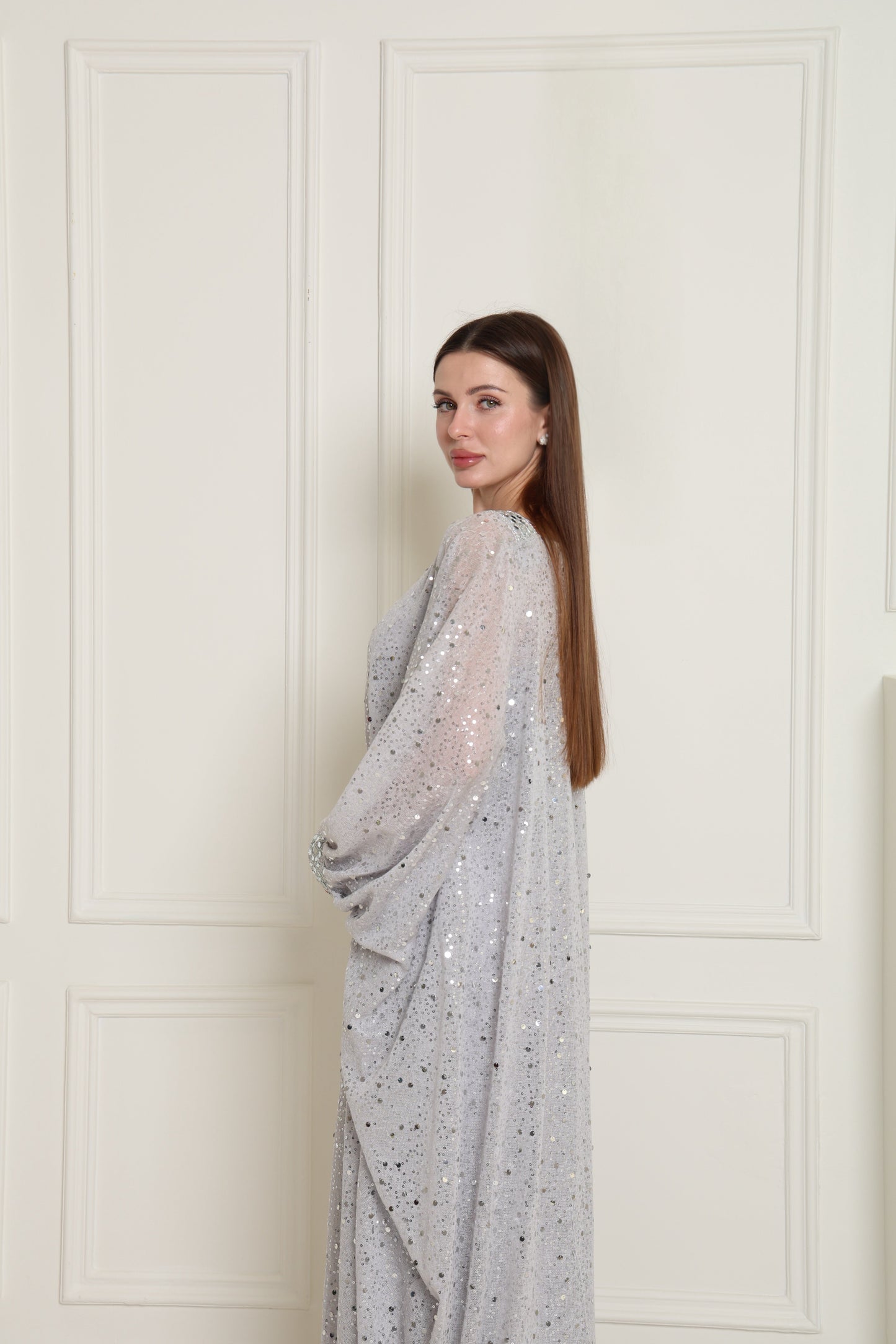 Silver Embroidered Knit Kaftan
