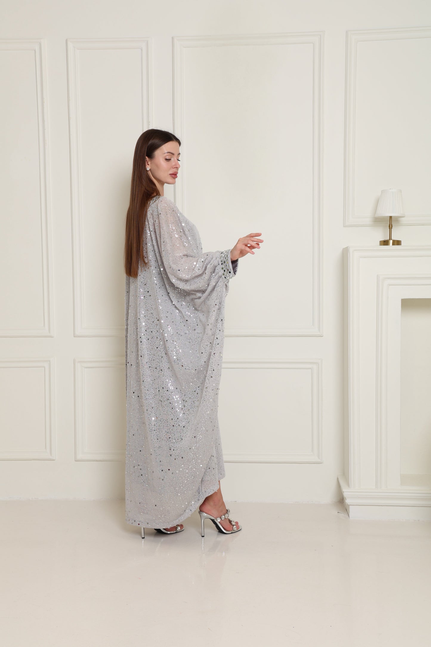 Silver Embroidered Knit Kaftan