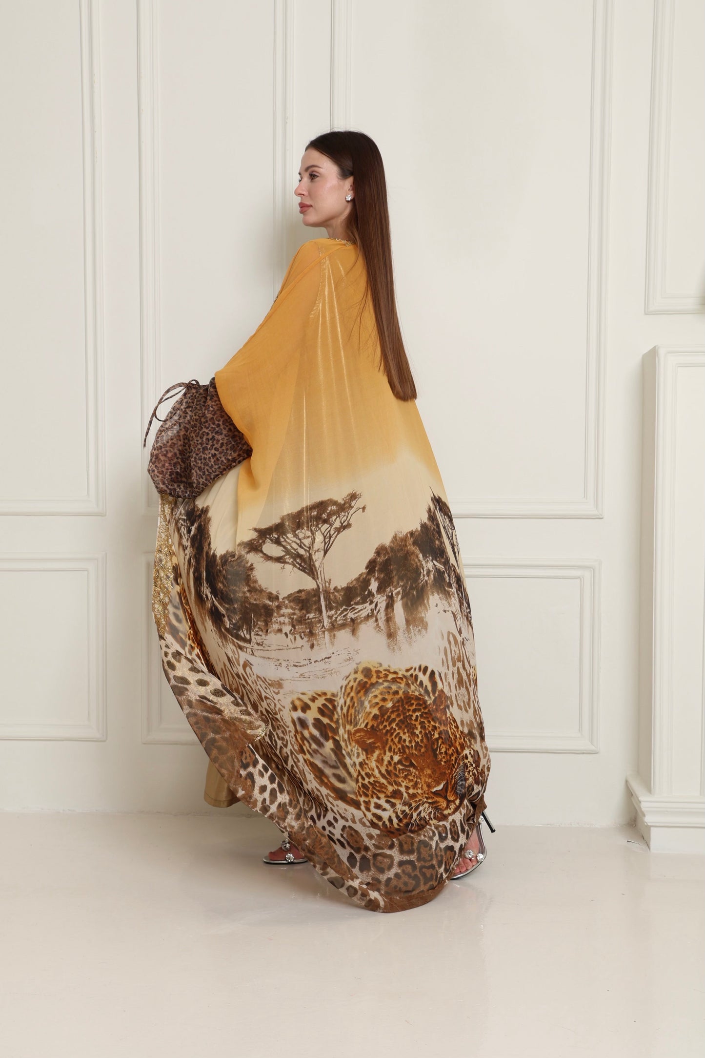 Tiger Organza-Detail Chiffon Abaya