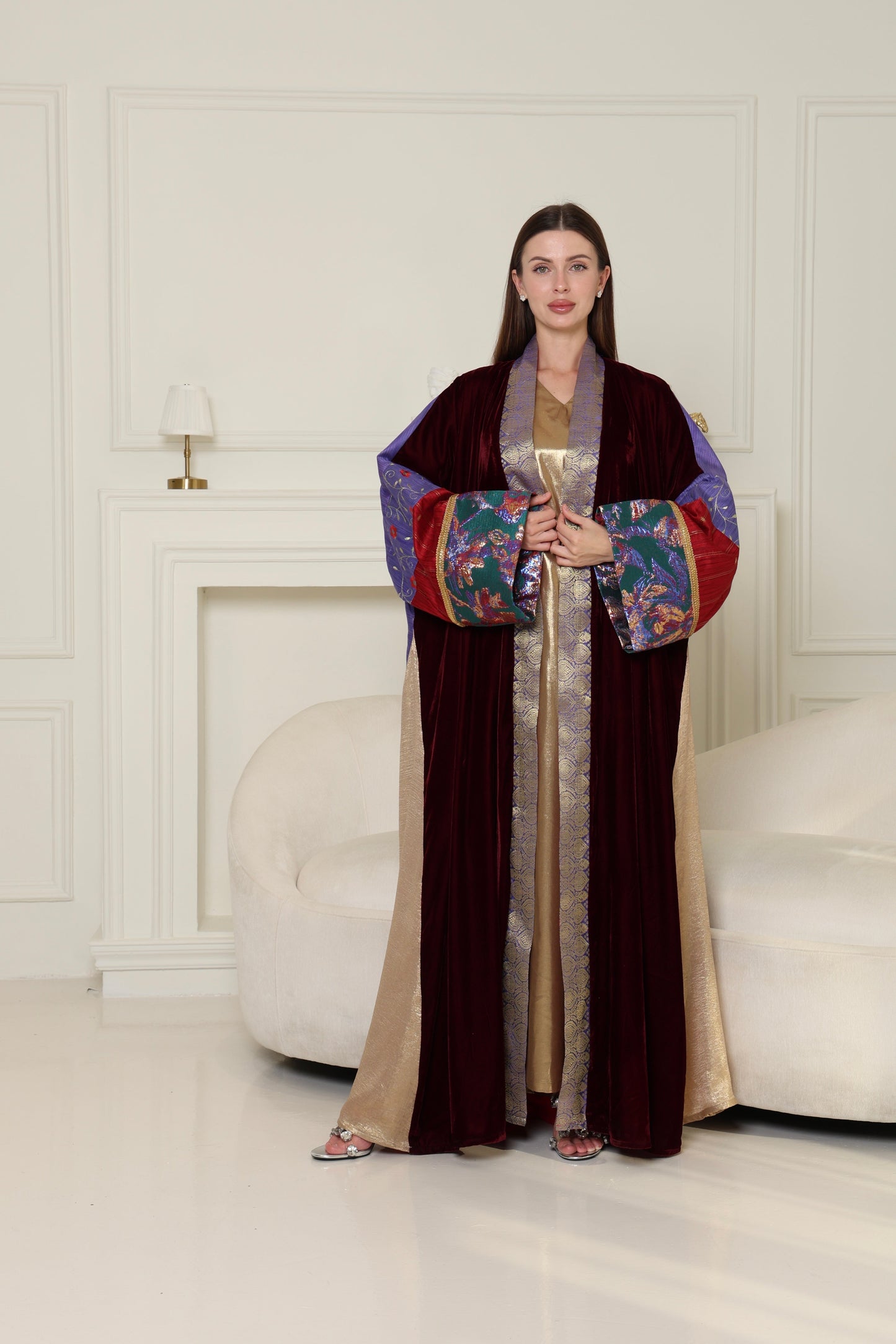 Burgundy Brokar Velvet Abaya