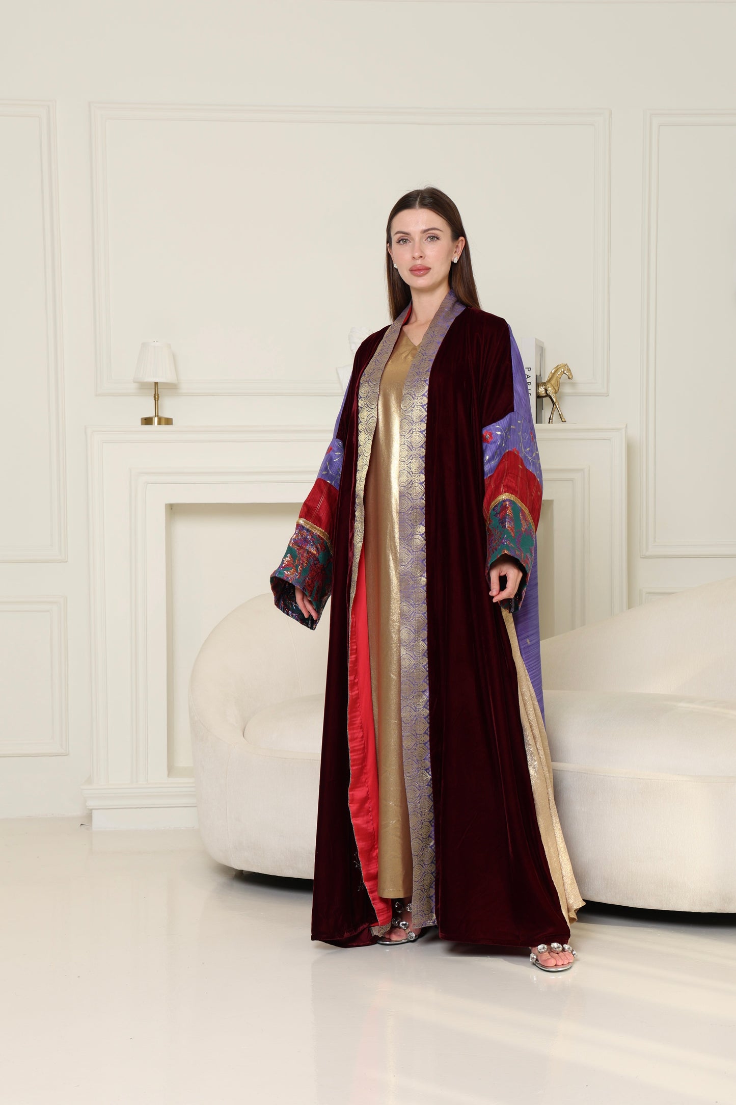 Burgundy Brokar Velvet Abaya