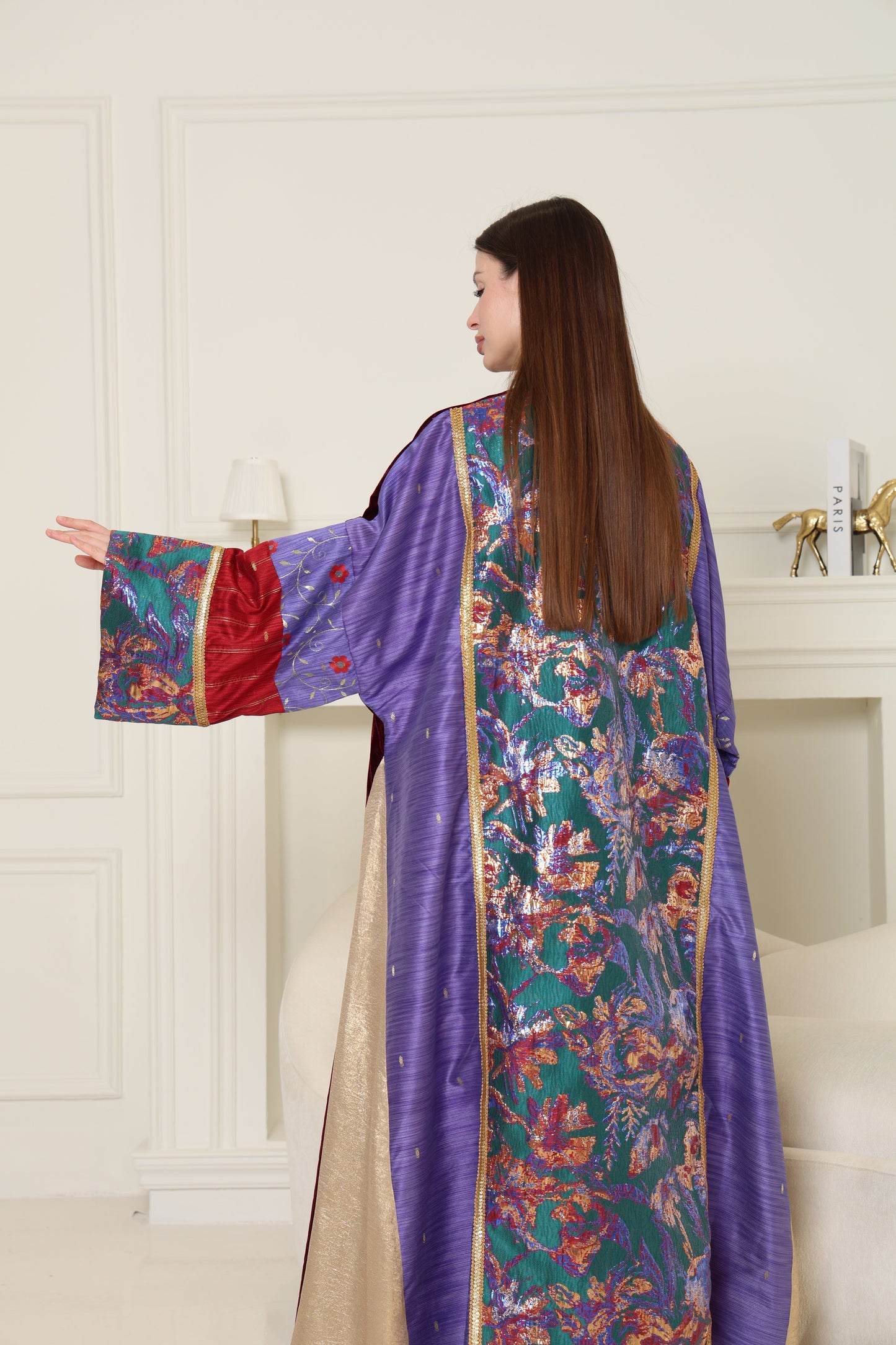 Burgundy Brokar Velvet Abaya