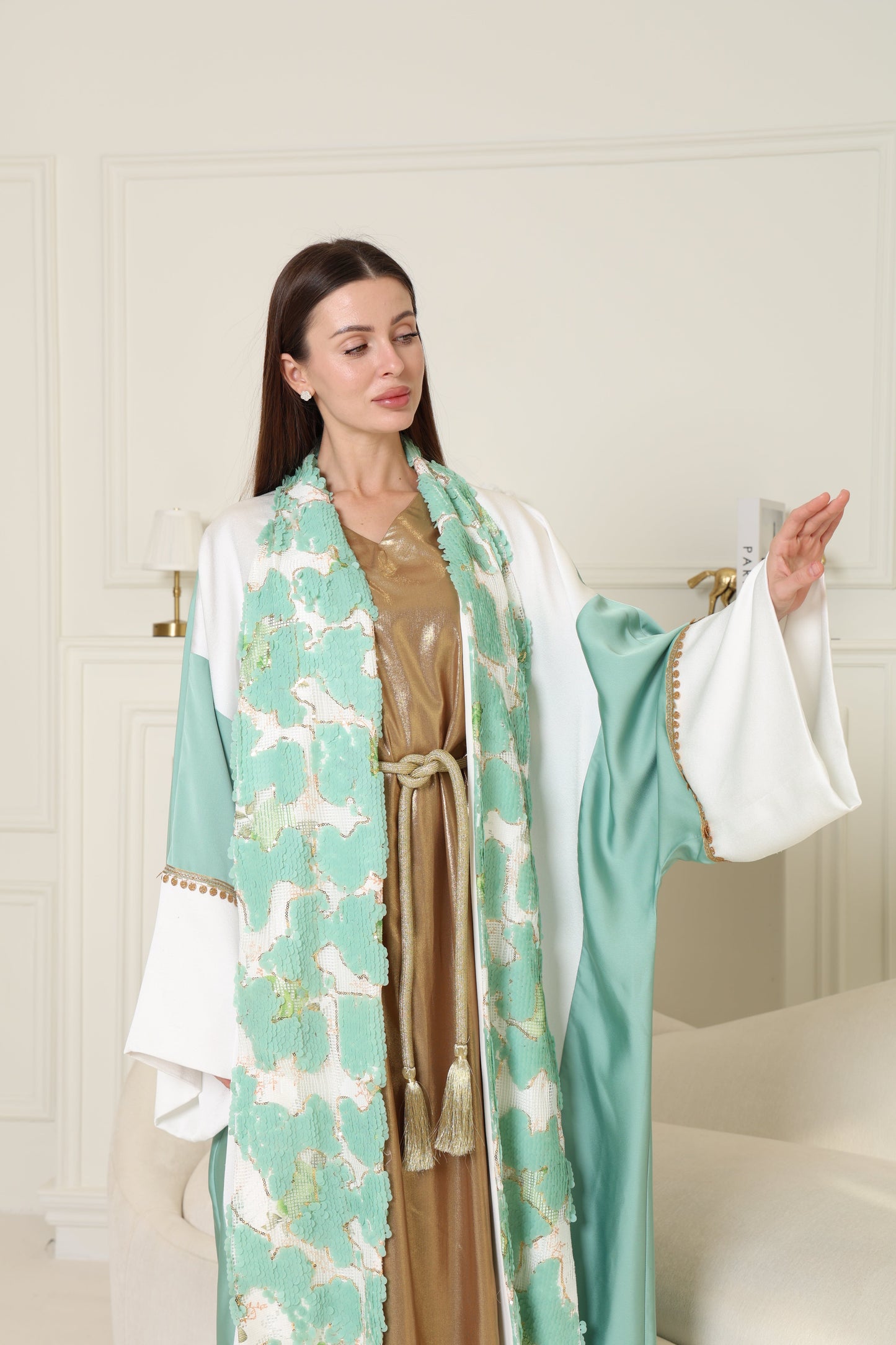 Tiffany Embroidered Crepe Satin Abaya