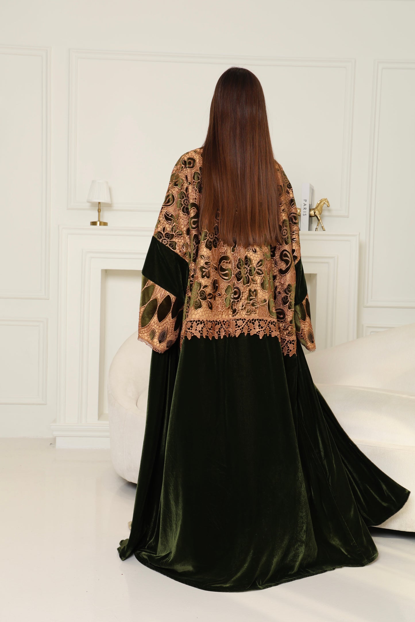 Olive Green Cut-Out Velvet Abaya