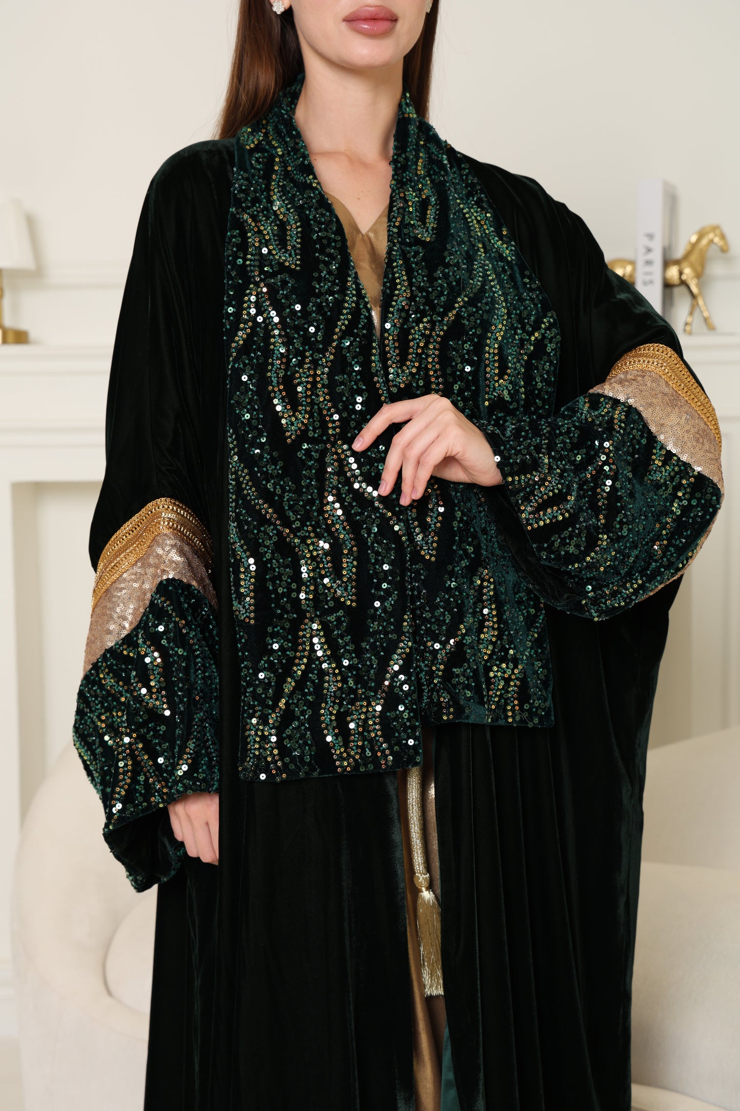 Green Embroidered Velvet Abaya