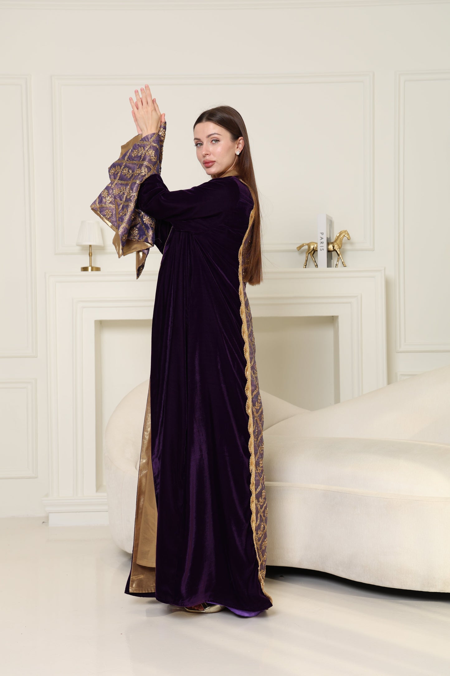 Purple Embroidered Velvet Abaya
