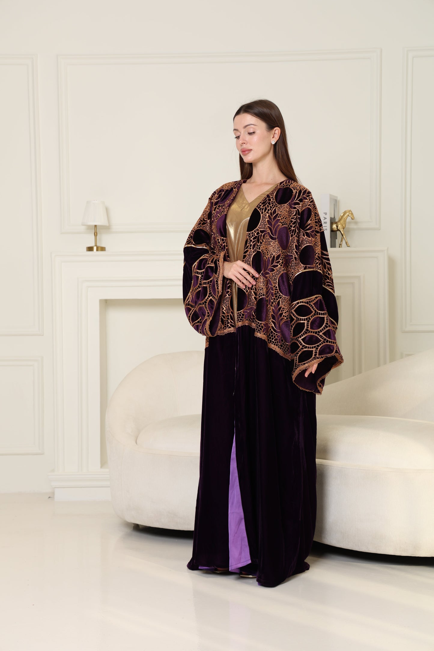 Dark Purple Cut-Out Velvet Abaya