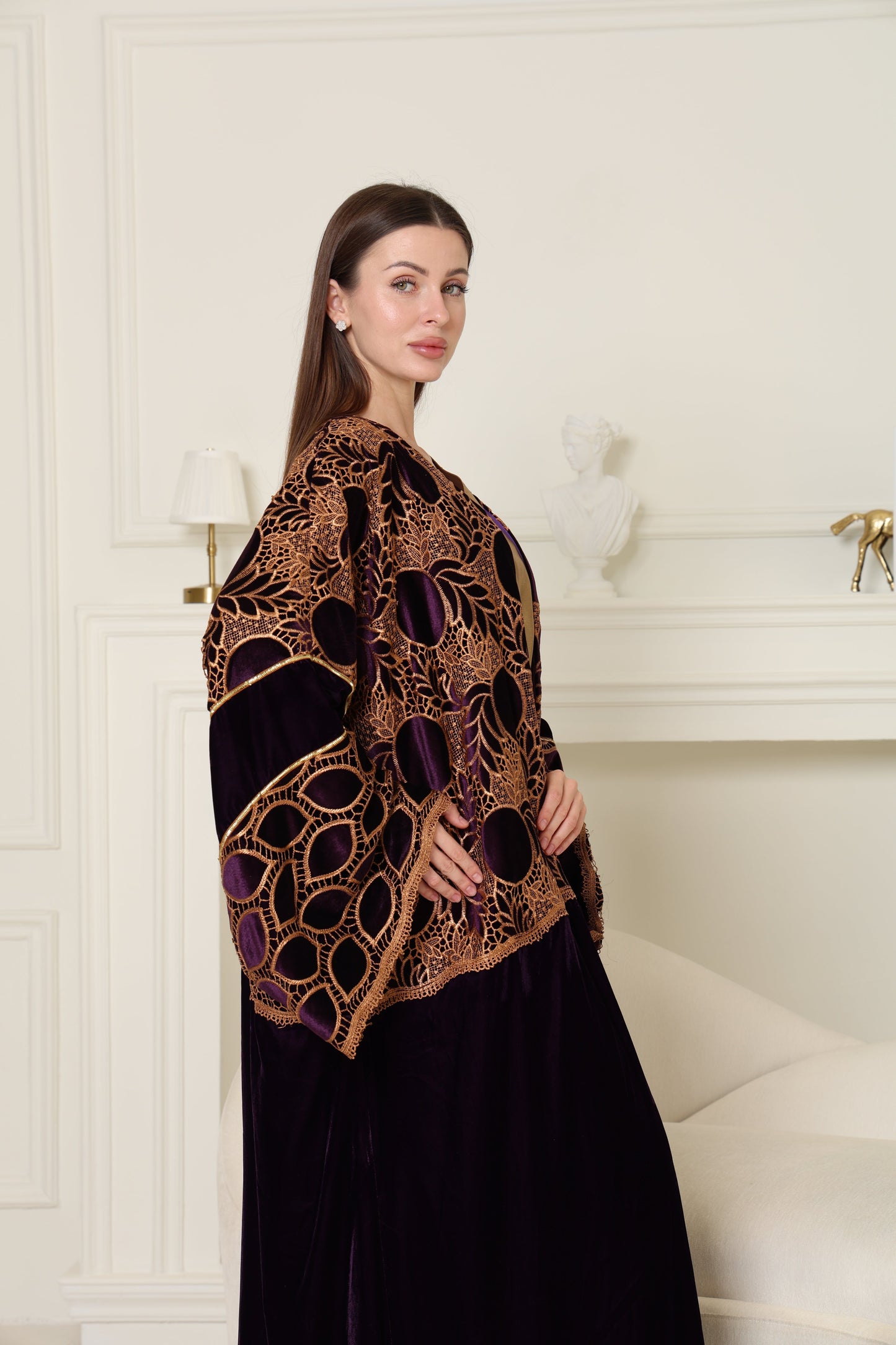 Dark Purple Cut-Out Velvet Abaya