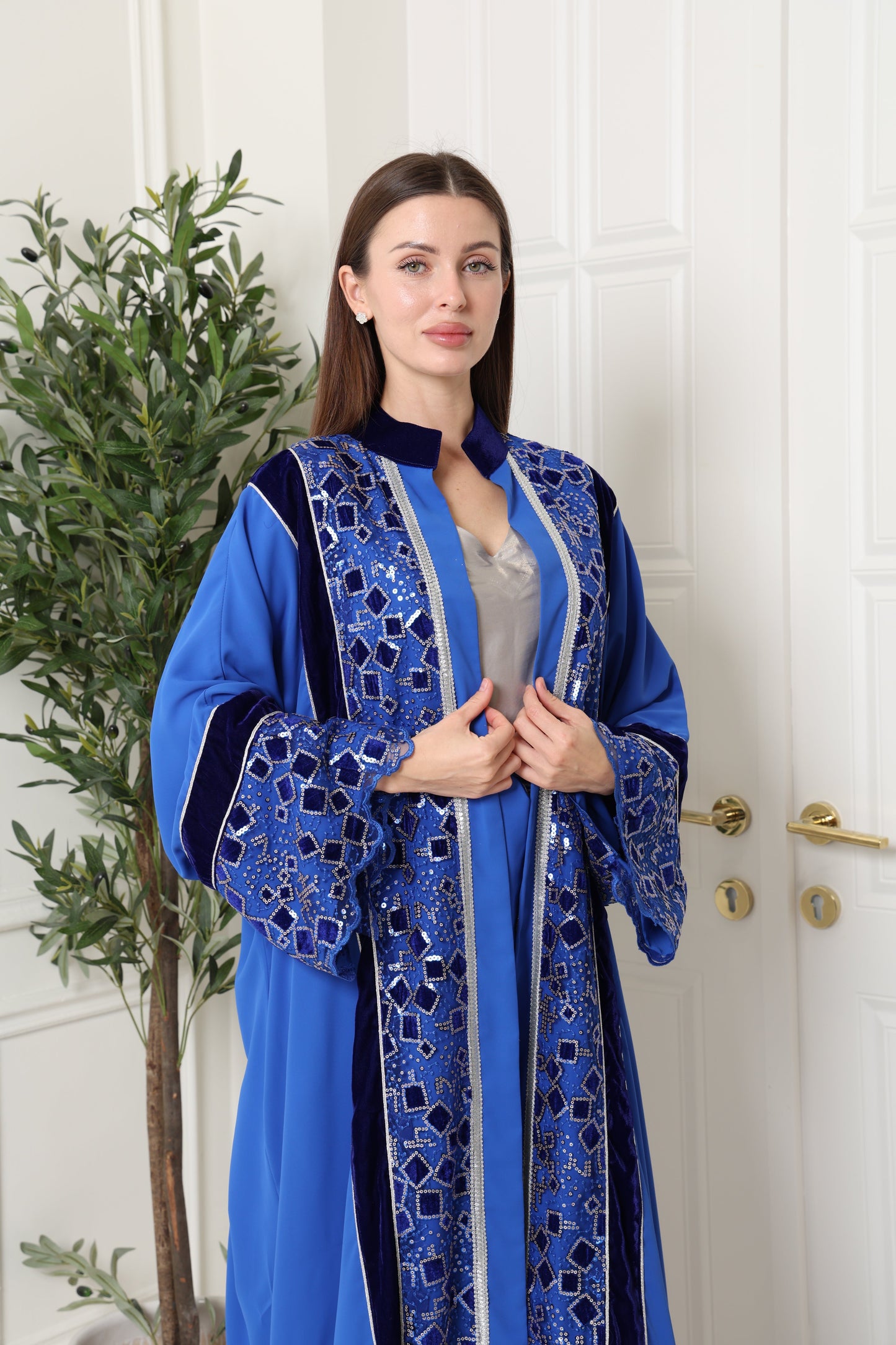 Blue Cut-Out Crepe Abaya