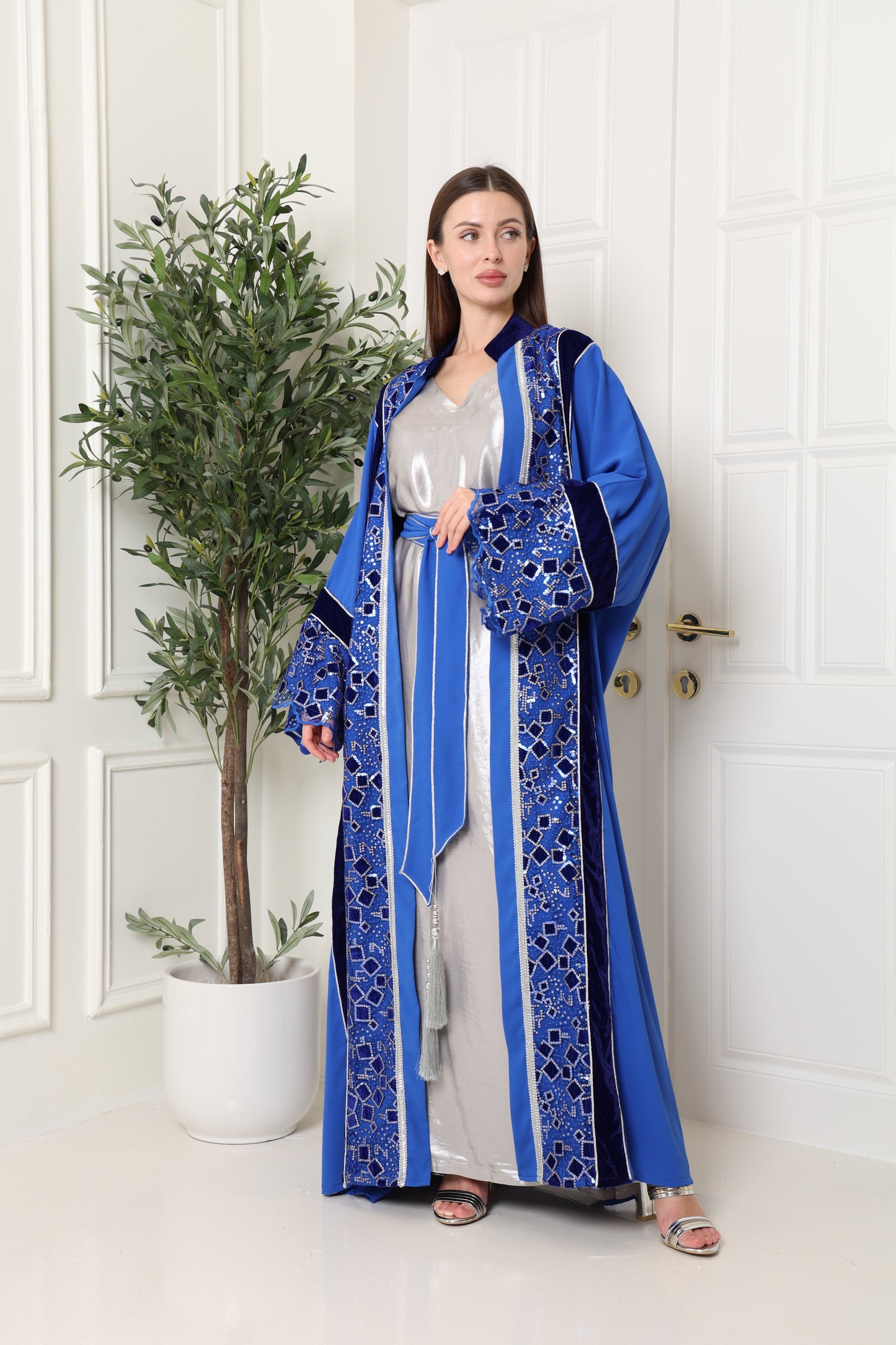 Blue Cut-Out Crepe Abaya