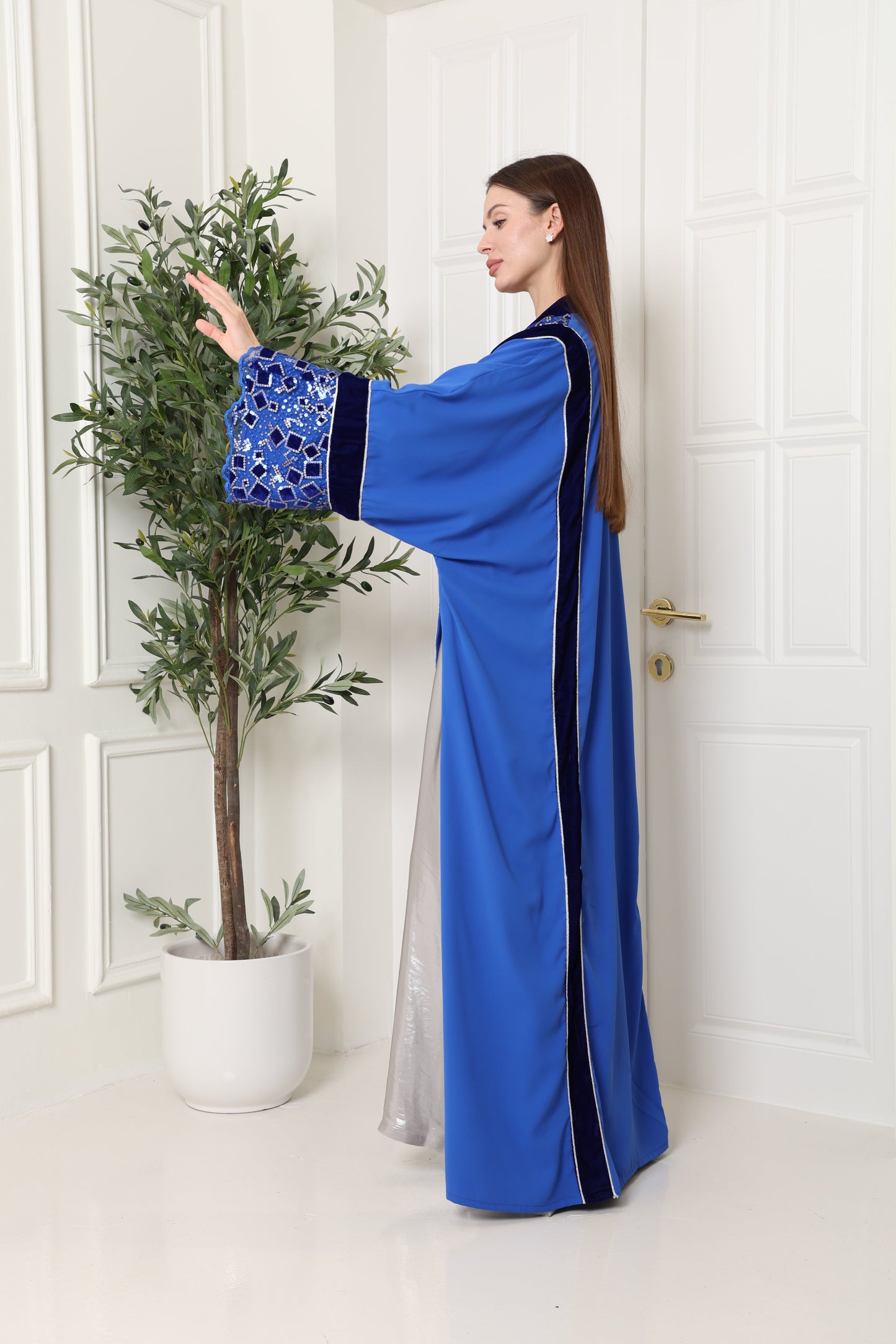 Blue Cut-Out Crepe Abaya